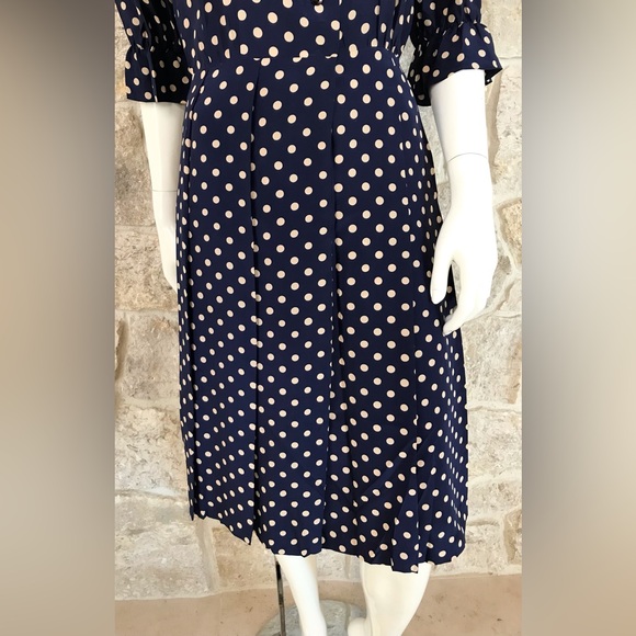 Timeless Vintage 1960s Blue Polka Dot Shirt Dress with Pleated Skirt Classic - Picture 6 of 16